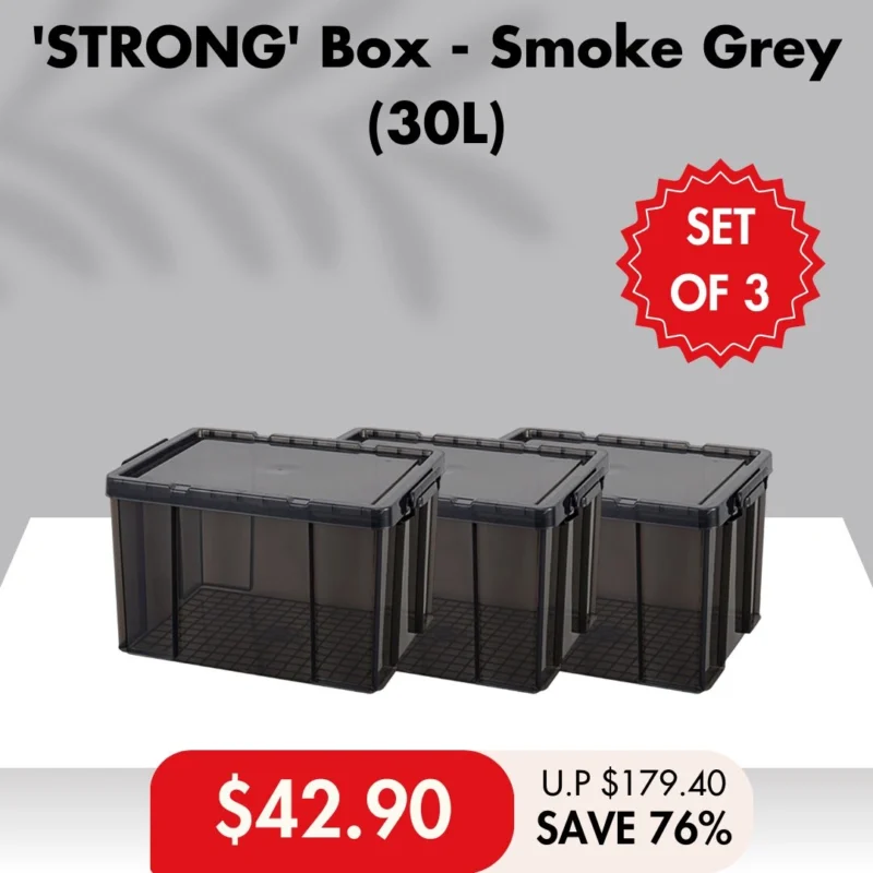 [SET OF 3] 30L/44L/75L/100L 'STRONG' Box (Smoke Grey)