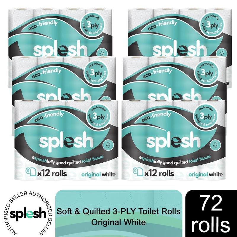 Splesh by Cusheen Quilted Luxury White 3 Ply Soft Toilet Tissue Paper 72 Rolls