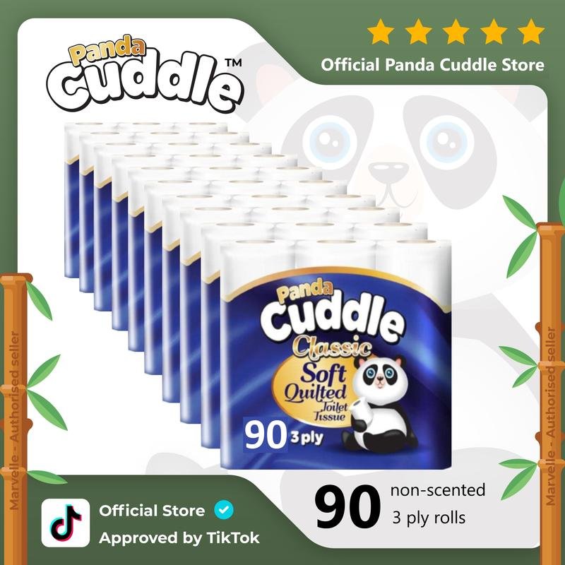 PANDA CUDDLE 90 TOILET ROLLS/ NON SCENTED/ 10x9pkBLUE (Cuddle Panda 3PLY) flushable bathroom