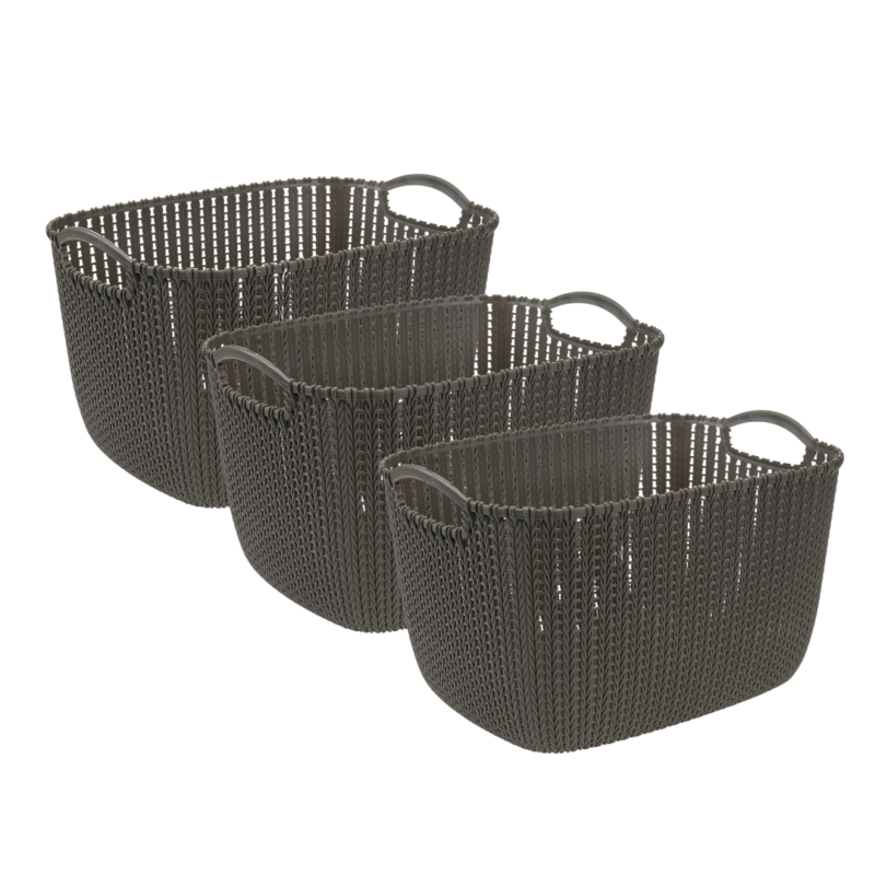 [Set Of 3] HOUZE - Braided Storage Basket With Handle Small (Coffee / White)