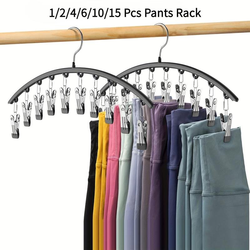 Curved Design Hanger with 10/15pcs Clips, Multifunctional Stainless Steel Space Saving Clothes Hanger