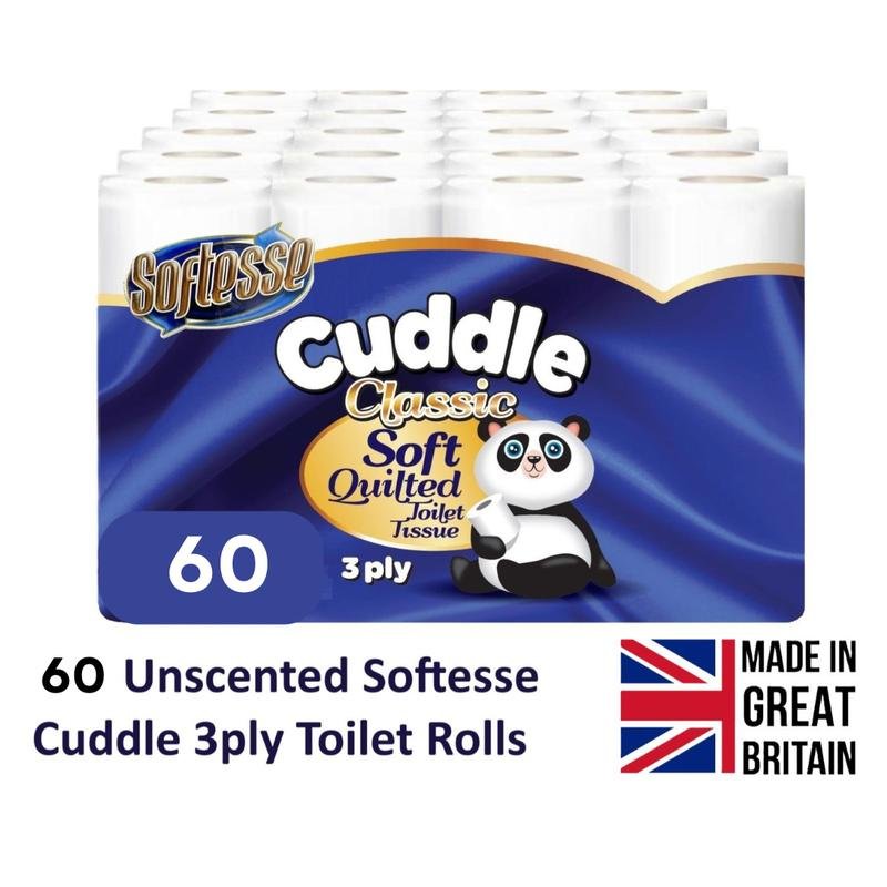 60 Bulk Buy Softesse Cuddle Unscented Soft Quilted Toilet Rolls - 3 Ply Toilet Tissues 5*12 Pack Classic Soft Blue Lightweight Sheets